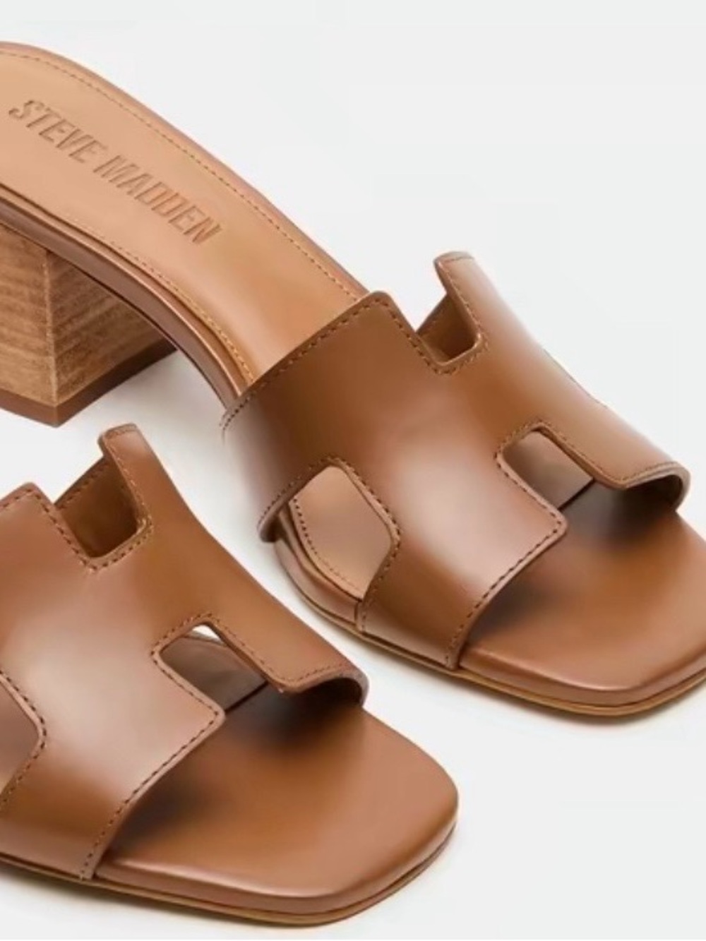 Steve Madden Brown Leather Cutout Block Heel Mule